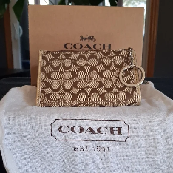 Coach Tan and Brown Signature Key and Card Holder - Picture 1 of 1